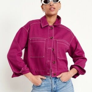 Old Navy magenta dark pink cropped twill canvas jacket small